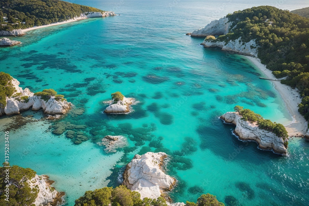 Breathtaking Aerial Perspective of Turquoise Waters and Tranquil Coastline Breathtaking Aerial Perspective of Turquoise Waters and Tranquil Coastline