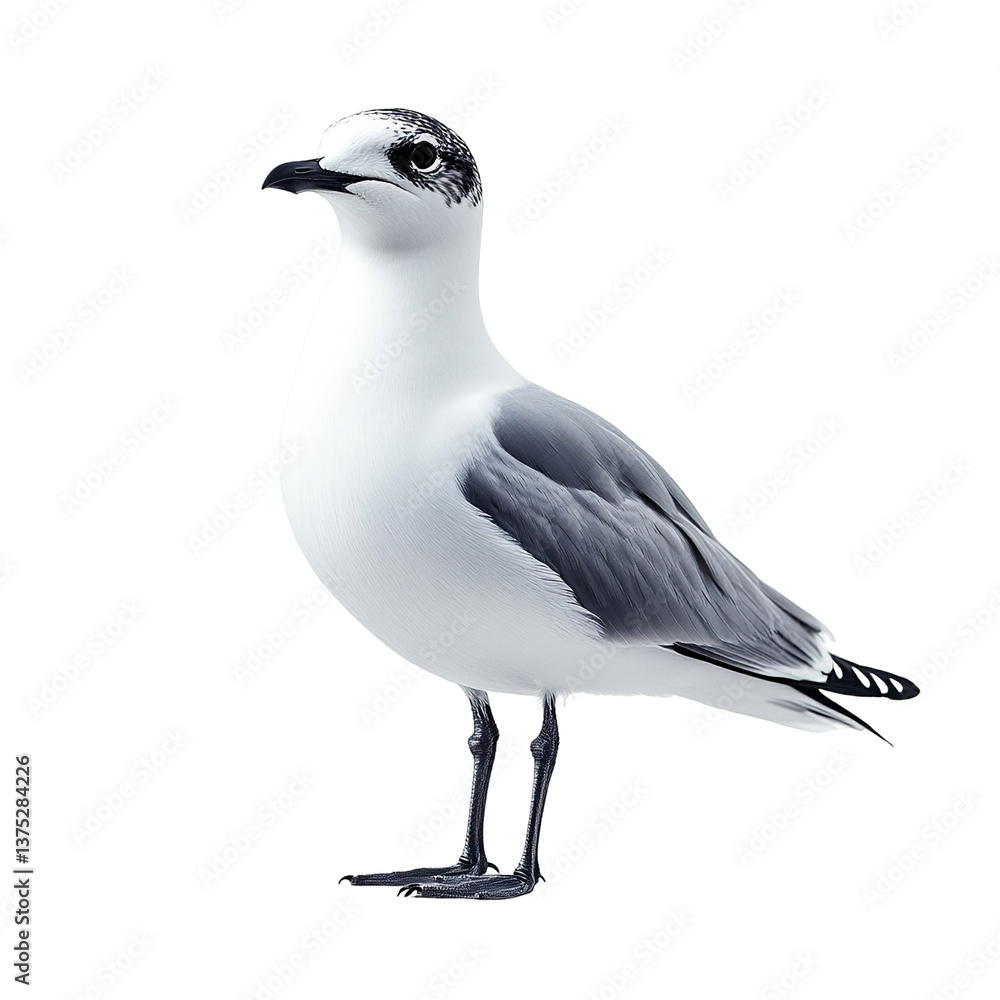 Obraz premium Angled view full body shot of extremely perfect looking single Xeme (Sabine’s Gull) bird isolated on a white transparent background