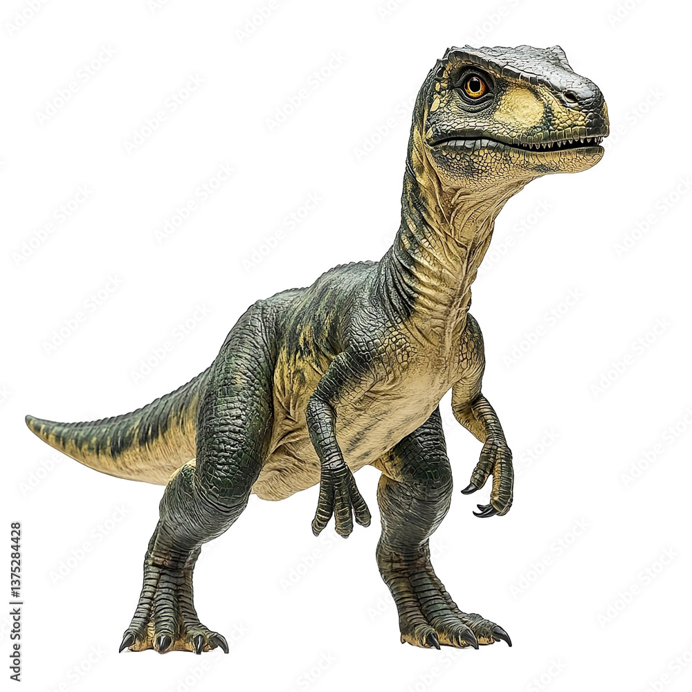 Fototapeta premium Angled view full body shot of extremely perfect looking single Xiaosaurus dinosaur isolated on a white transparent background