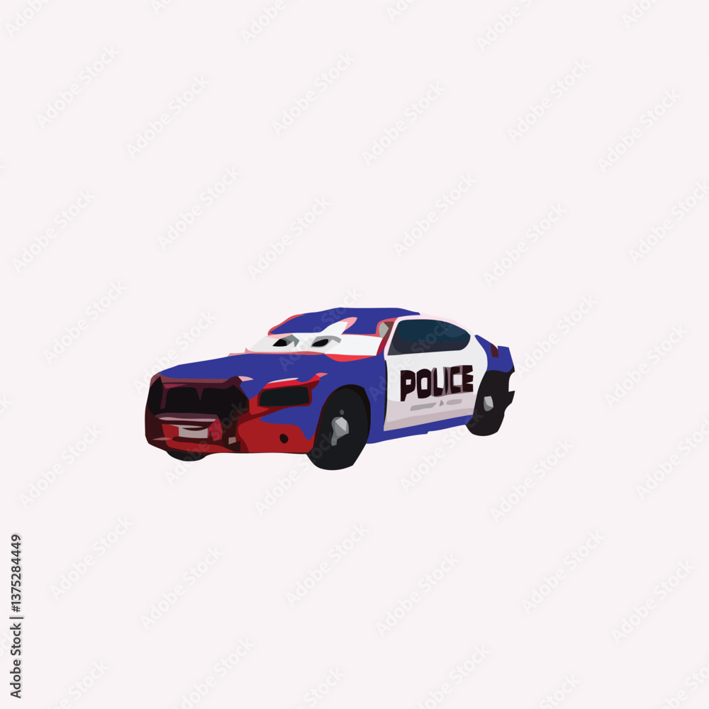 Adobe Illustrator Artwork Cartoon Police Car with Blue and White Design, Anthropomorphic Features, and Bold 'POLICE' Text - Fun and Whimsical Illustration Adobe Illustrator Artwork Cartoon Police Car with Blue and White Design, Anthropomorphic Features, and Bold 'POLICE' Text - Fun and Whimsical Illustration