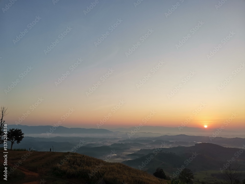 sunset over mountain panorama view background sunset over mountain panorama view background