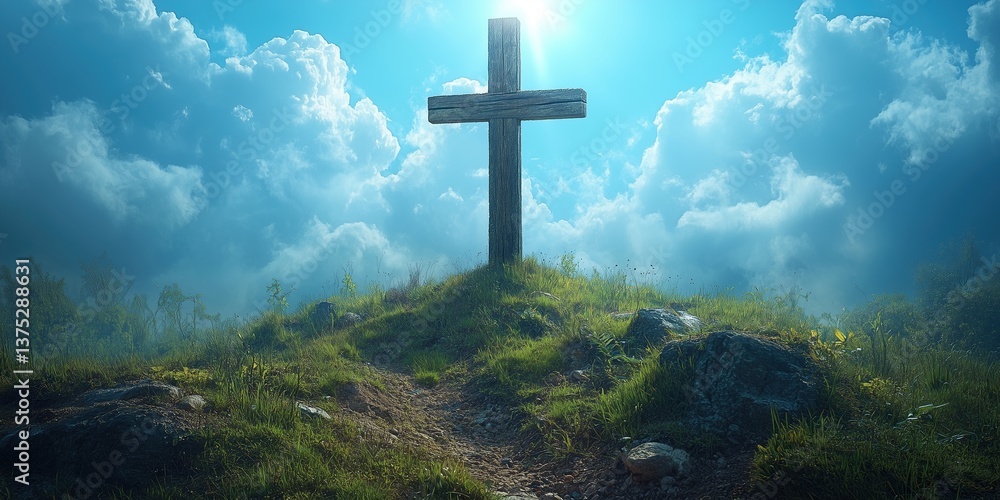 ai generated image of a Christian cross on a hill in the morning atmosphere ai generated image of a Christian cross on a hill in the morning atmosphere
