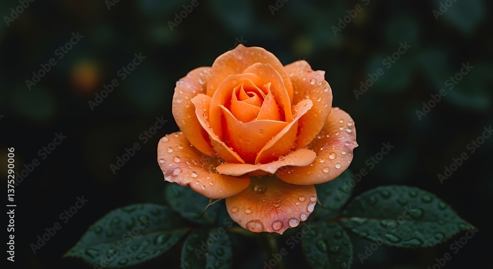Close-up of Orange Rose with Water Droplets on Petals Close-up of Orange Rose with Water Droplets on Petals