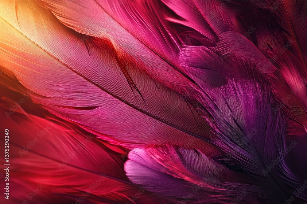 Fototapeta premium An abstract close up of multiple red and purple feathers