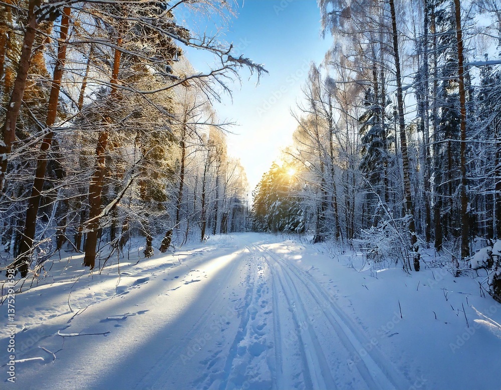 Obraz premium Sunset in a winter forest.
