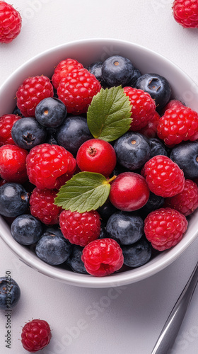 Bowl of mixed berries with vibrant colors on white background