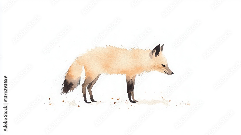 Obraz premium Arctic Fox Watercolor Painting, Elegant watercolor illustration of an arctic fox.