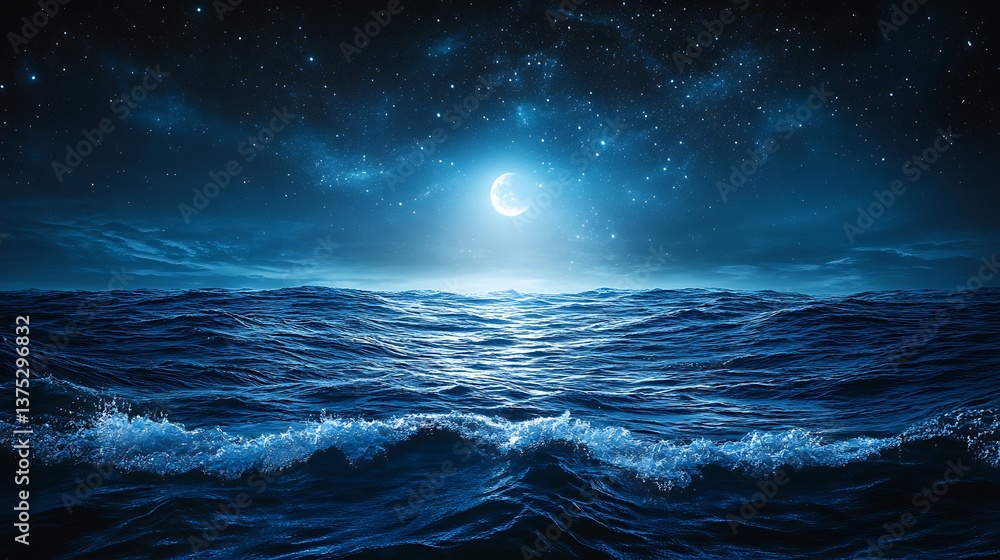 Fototapeta premium Starry Night Ocean Scene