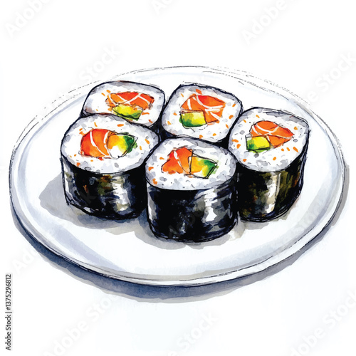watercolor copic marker concept sketch of Sushi