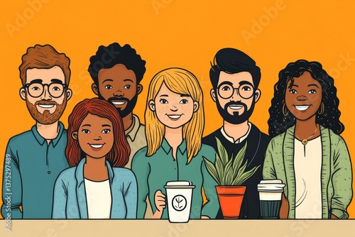 Waist up portrait of multi-ethnic group of business people applauding cheerfully while celebrating promotion during coffee break in office, copy space, Generative AI