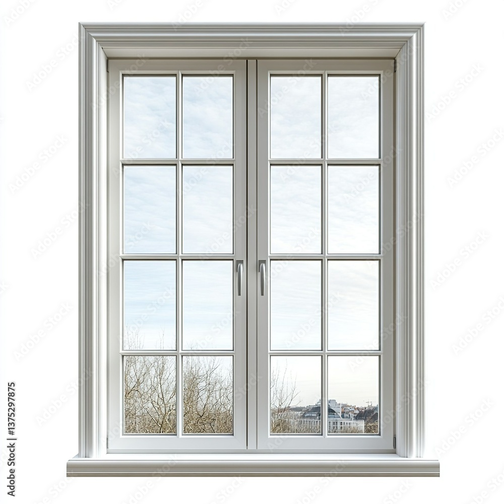 Fototapeta premium Front view of a double casement window isolated on a white background