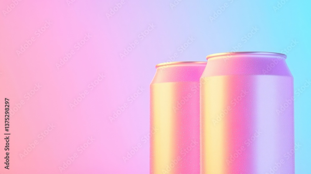 Two Pink Aluminum Cans on Gradient Background, Blank drink cans, pastel colors, mockup Two Pink Aluminum Cans on Gradient Background, Blank drink cans, pastel colors, mockup