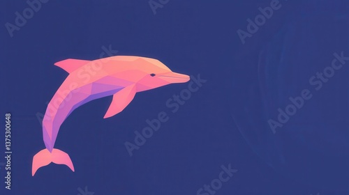 Pink Dolphin Low Poly Illustration, Geometric dolphin design, vibrant colors, ocean life.