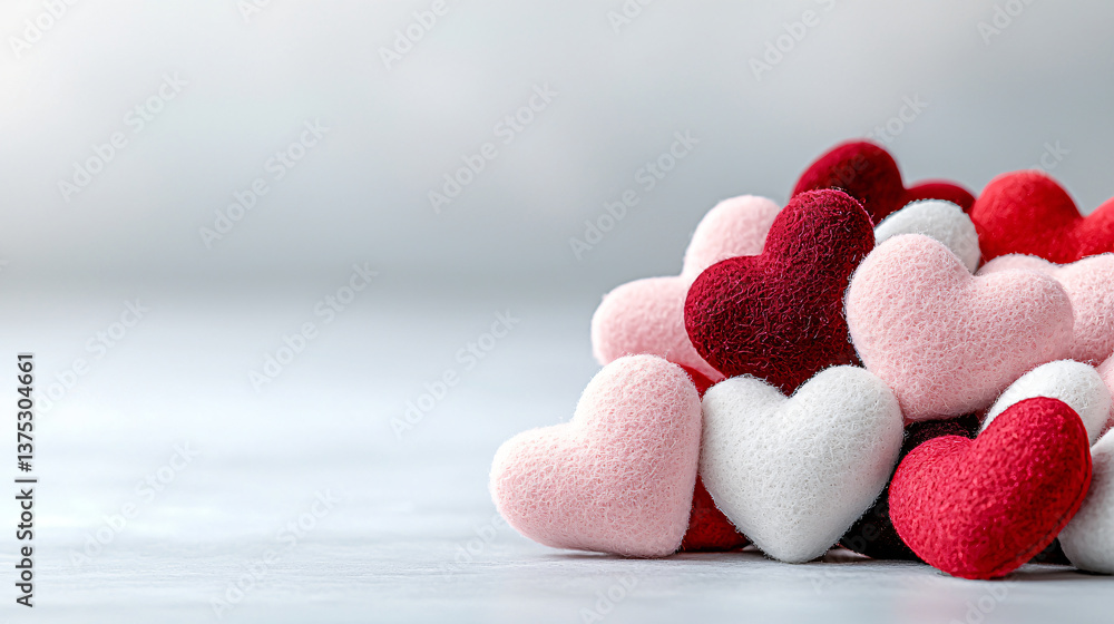 Fototapeta premium Pile of Hearts in Shades of Pink Red and White on Pale Background Valentines Day Celebration Concept