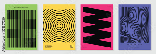 Abstract line wave poster background vector set. Minimalist cover template with vibrant perspective line wave in motion. Ideal design for social media, cover, banner, flyer, music, ads.
