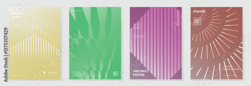 Abstract line wave poster background vector set. Minimalist cover template with vibrant perspective line wave in motion. Ideal design for social media, cover, banner, flyer, music, ads.