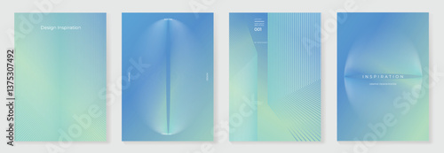 Abstract line wave poster background vector set. Minimalist cover template with vibrant perspective line wave in motion. Ideal design for social media, cover, banner, flyer, music, ads.