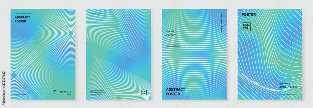 Fototapeta premium Abstract line wave poster background vector set. Minimalist cover template with vibrant perspective line wave in motion. Ideal design for social media, cover, banner, flyer, music, ads.