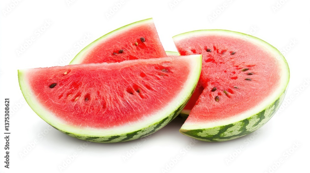 Fresh slices of watermelon on a white background, leaving plenty of space for promotional text or logos. Fresh slices of watermelon on a white background, leaving plenty of space for promotional text or logos.