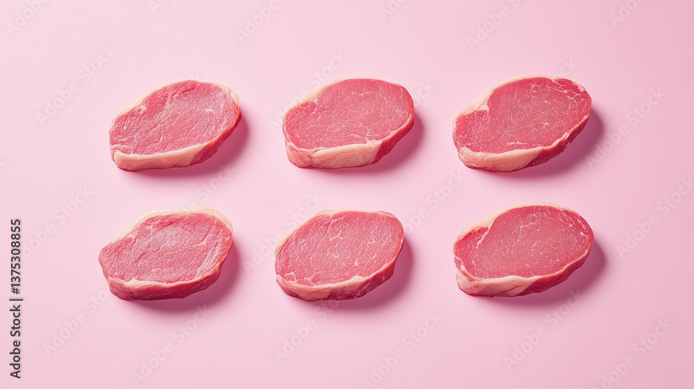 Fresh veal steaks on a clean background with room above for promotional or branding copy. Fresh veal steaks on a clean background with room above for promotional or branding copy.