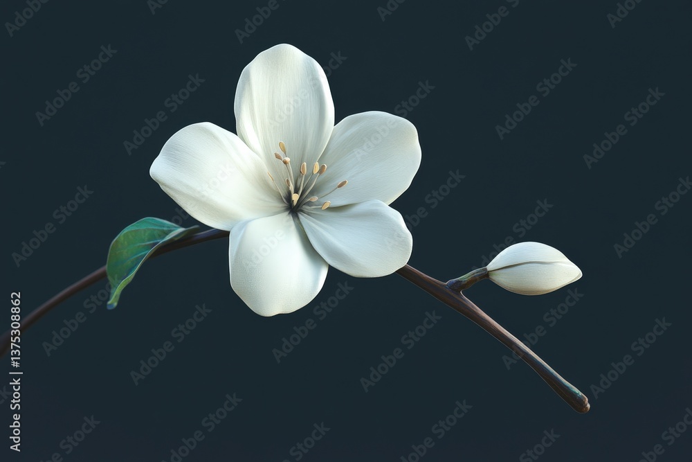 Fototapeta premium An elegant white flower with a closed bud on a branch