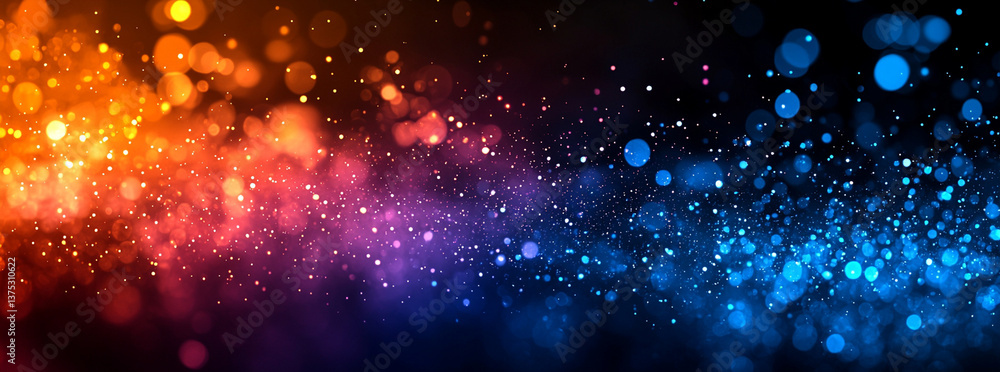Fototapeta premium Vibrant abstract gradient background with grainy texture, featuring colorful bokeh effects in orange, pink, purple, and blue hues, creating dynamic visual experience