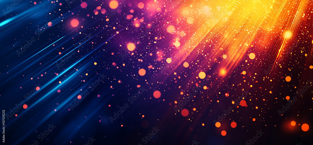 Naklejka premium Colorful abstract gradient background with vibrant light beams and bokeh effects, creating dynamic and energetic atmosphere. Perfect for design projects and digital art