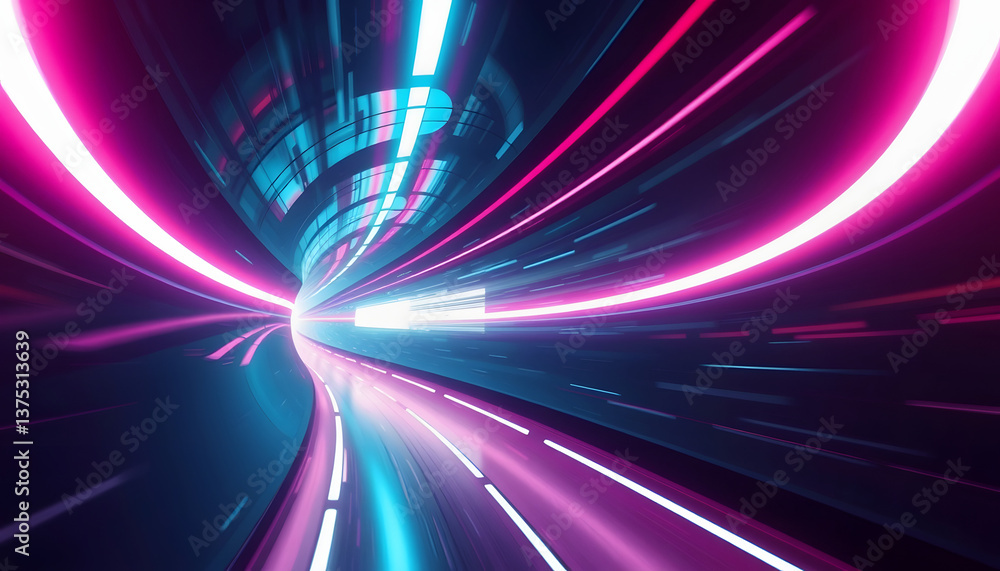 Fototapeta premium Abstract flight in retro neon hyper warp space in the tunnel 3d illustration , with white tonespng