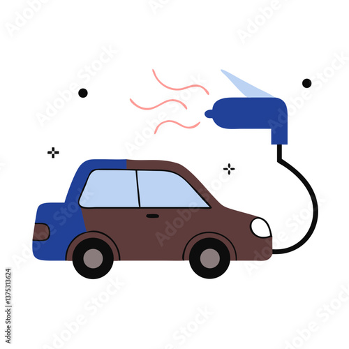 Car with Electric Connector Charging in Minimalist Style  