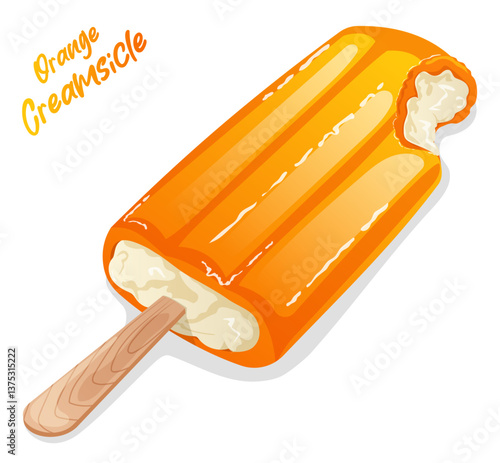 Orange Bitten Creamsicle Bar Detailed Illustration. Summertime Refreshing Frozen Dessert