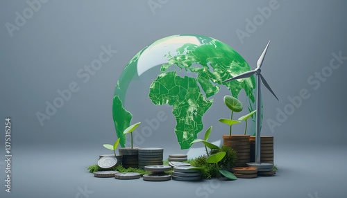 global finances and renewable green energy concept , with white tonespng