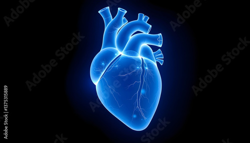 Human heart, x-ray hologram. 3D rendering , with white tonespng