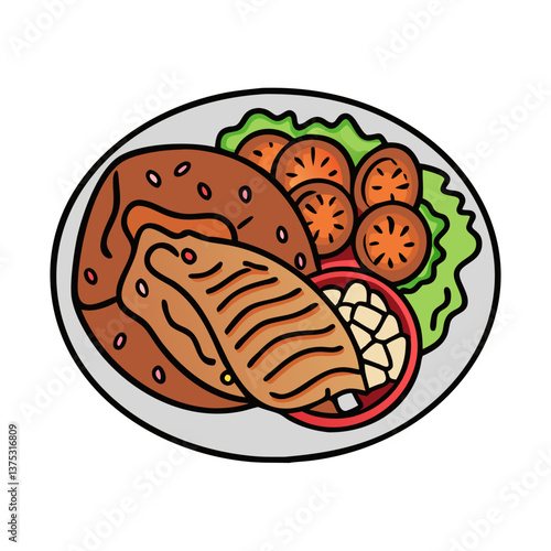 chicken shawarma plate vector art, chicken shawarma plate icon, food vector illustration