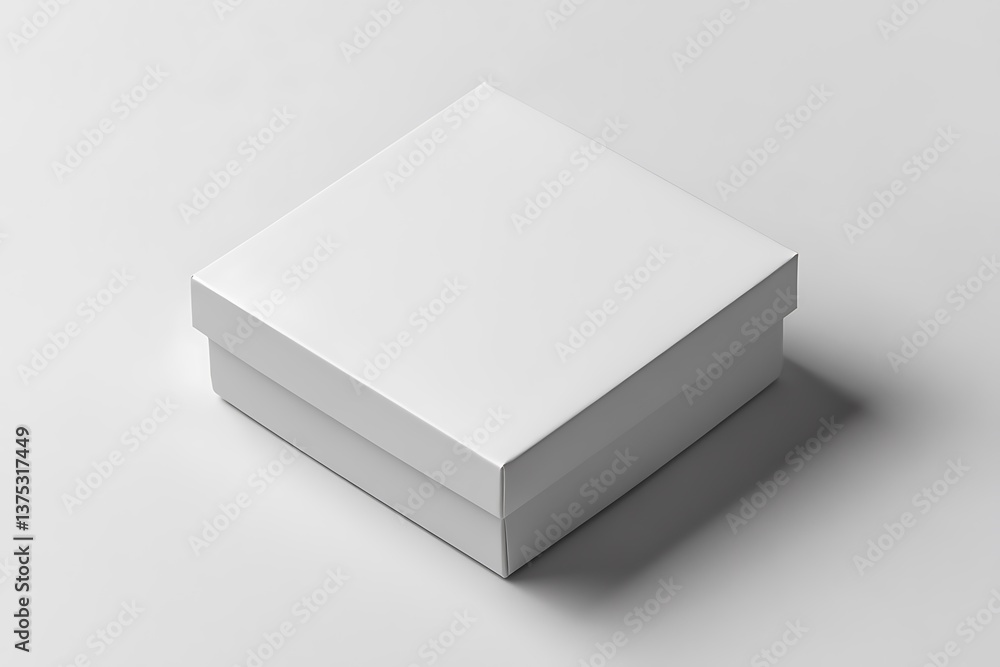 Closed White Square Box on a White Background, Minimalist Style, Modern Look Closed White Square Box on a White Background, Minimalist Style, Modern Look