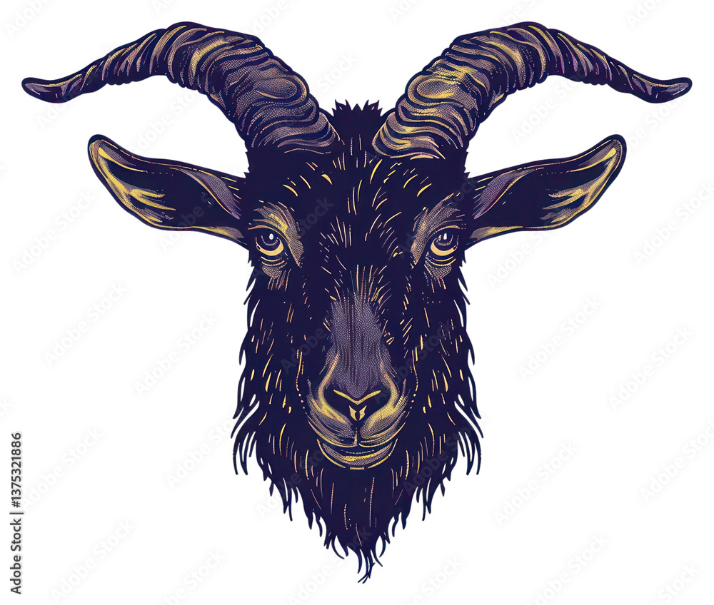 Fototapeta premium PNG Detailed goat head illustration