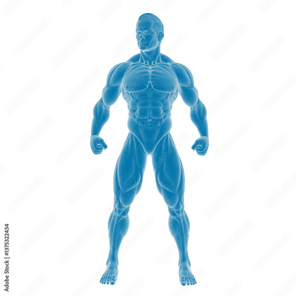 Digital rendering of a male muscular anatomy. Digital rendering of a male muscular anatomy.