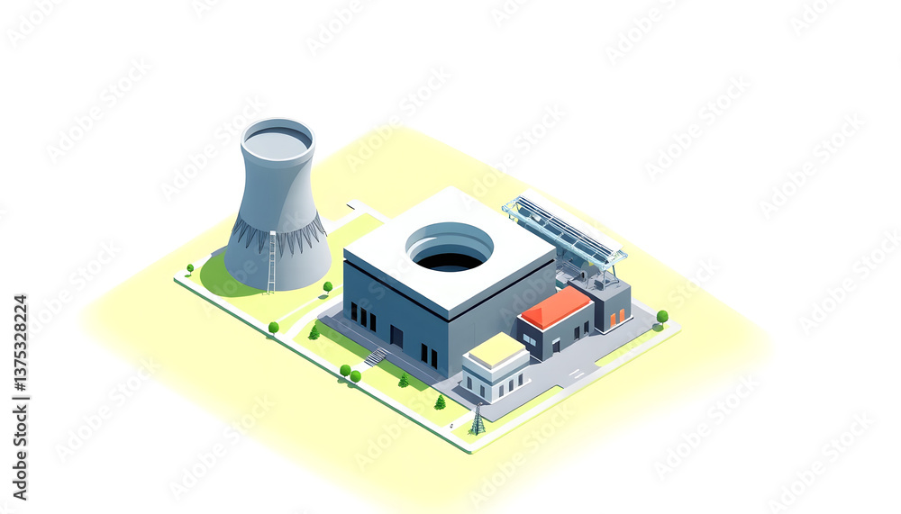 Fototapeta premium Vector isometric nuclear power plant icon , with white tonespng