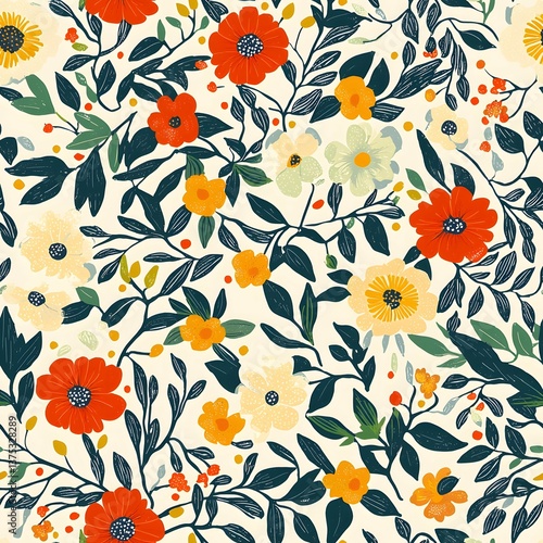 A vibrant floral field design brimming with colors perfect for fabrics and crafts.