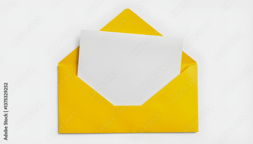 A blank sheet of white paper in a yellow envelope, a copy space template , with white tonespng A blank sheet of white paper in a yellow envelope, a copy space template , with white tonespng