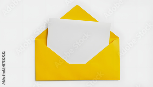 A blank sheet of white paper in a yellow envelope, a copy space template , with white tonespng