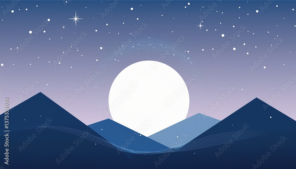 Obraz premium minimalism, abstract illustration of mountains and a milky way