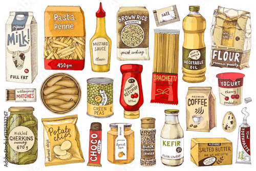 Food in package. Grocery collection