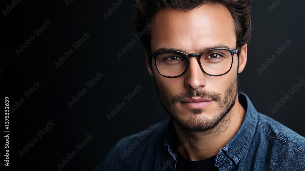 Obraz premium A portrait of a handsome man wearing glasses, gazing directly at the camera.
