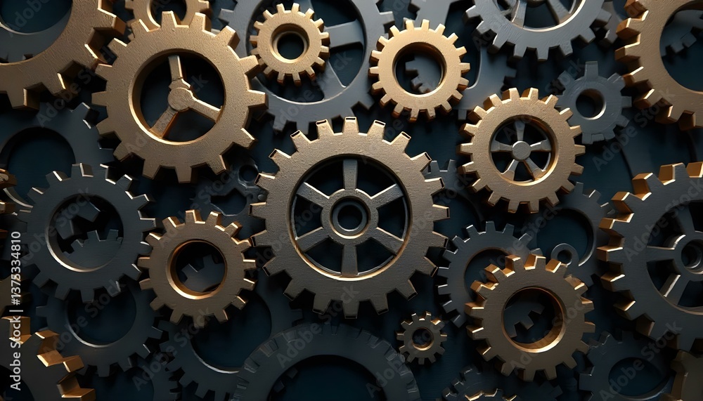 A digital illustration of interlocking gears in a monochromatic scheme, with vibrant contrasts A digital illustration of interlocking gears in a monochromatic scheme, with vibrant contrasts