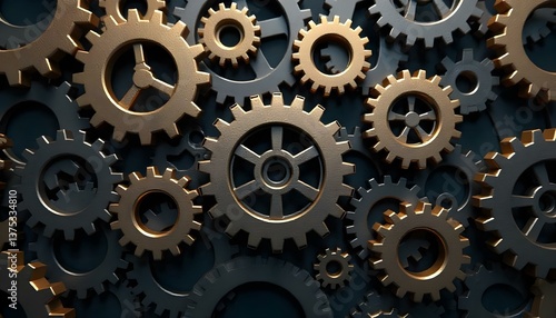 Wallpaper Mural A digital illustration of interlocking gears in a monochromatic scheme, with vibrant contrasts Torontodigital.ca