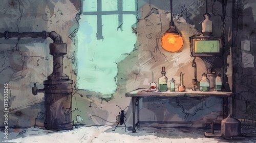 Abandoned Laboratory, Grungy, abandoned lab with chemicals and equipment.