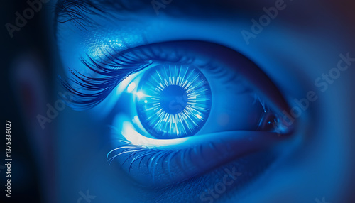 Human eye sees future. Cyberpunk, metaverse and future prediction concept. Made with , with white tonespng