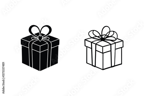 Two Gift Box Icons Black Filled and Outline Styles