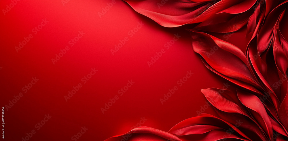 Obraz premium Elegant red background with flowing textured leaves, creating vibrant and dynamic visual. Perfect for design projects needing touch of sophistication and warmth