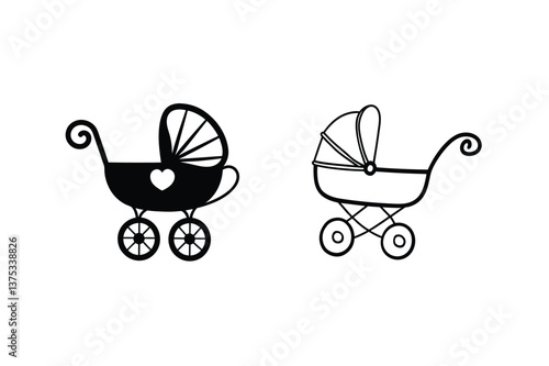 Two Baby Strollers Black, White, Carriage, Infant, Child, Carriage, Pram, Baby, Pushchair, Design